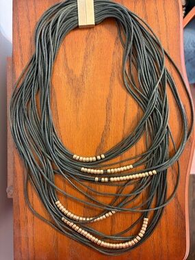 Multi-Strand Olive Green Beaded Necklace